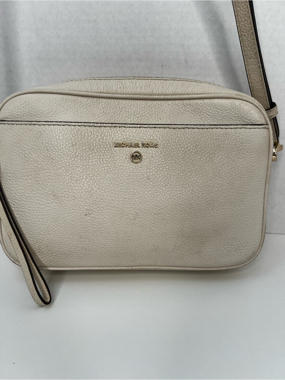 Michael Kors Ivory Pebbled Leather Crossbody with Gold Logo